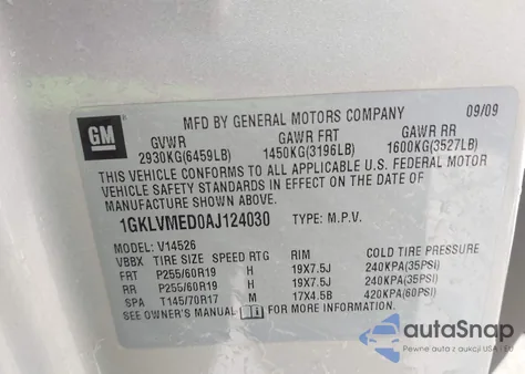 2010 GMC Acadia Slt-1 from USA, damaged, VIN 1GKLVMED0AJ124030